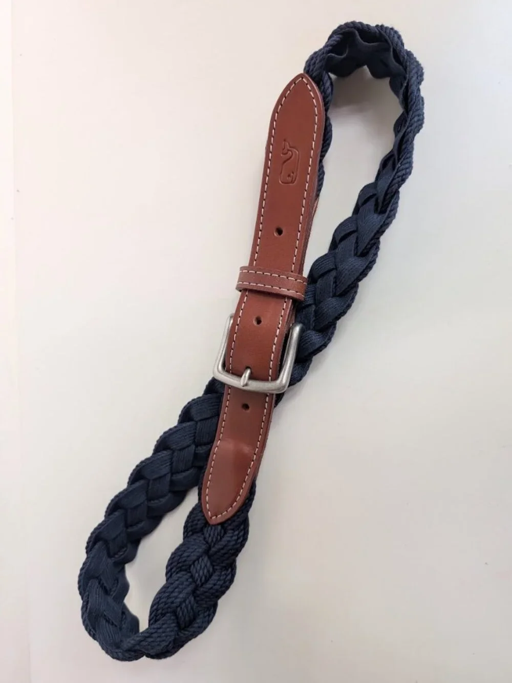 Vineyard Vines Mens Leather & Braided Rope Club Belt Navy Color Size:34 NWOT